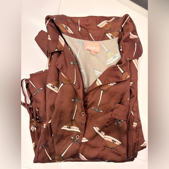 Show Me Your Mumu Satin Brown Espresso Martini Printed Pajama Set Size Large - Picture 3 of 5